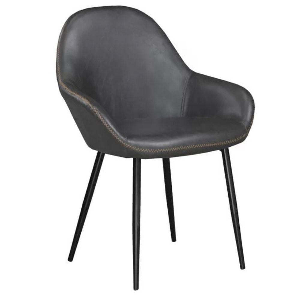 Ani Mid-Century Arm Dining Chair in Black – Durable Upholstered PU with Black Matte Legs, Set of 2, Perfect for Restaurants