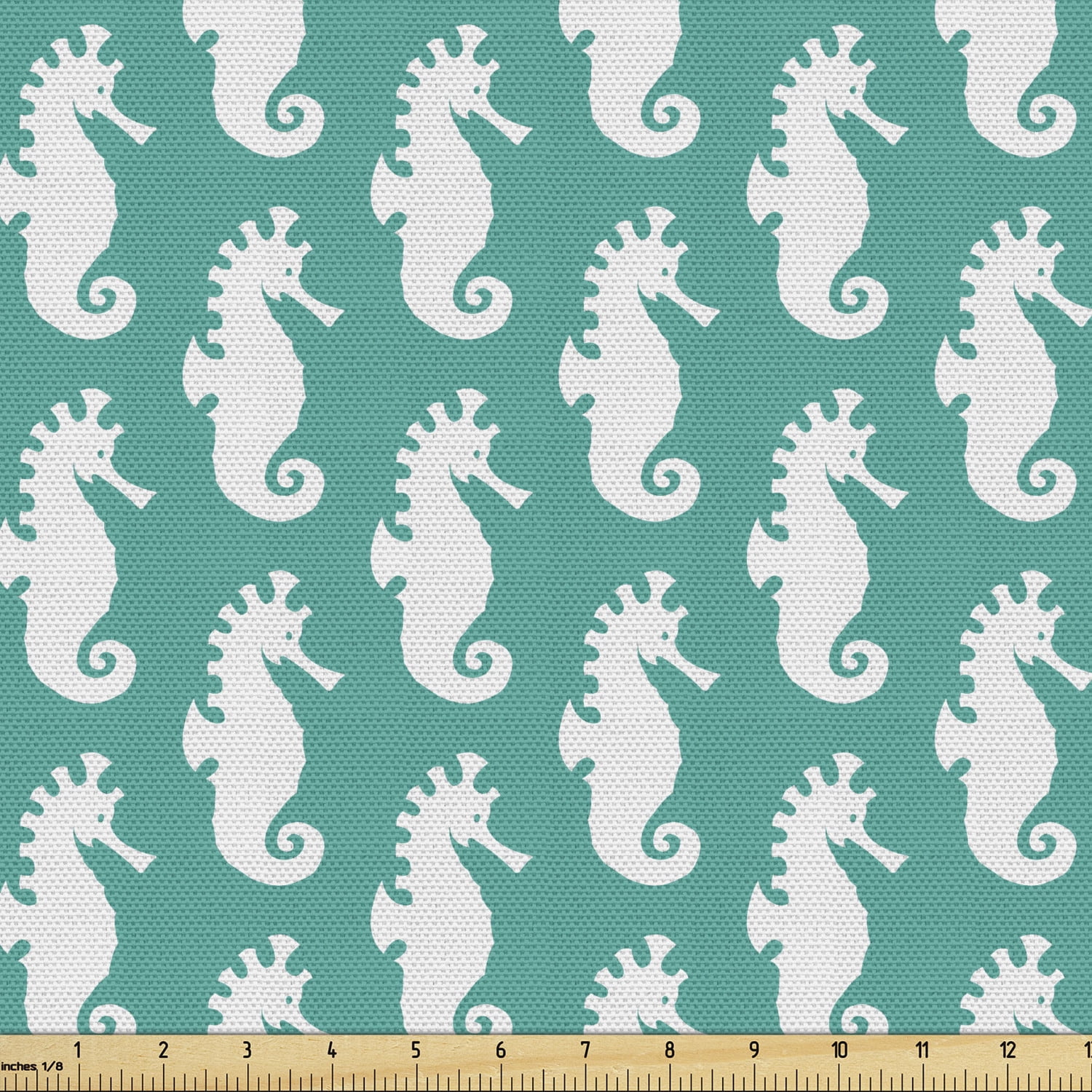 Seahorse Fabric by the Yard, Simplistic Silhouette Seahorse Shapes in