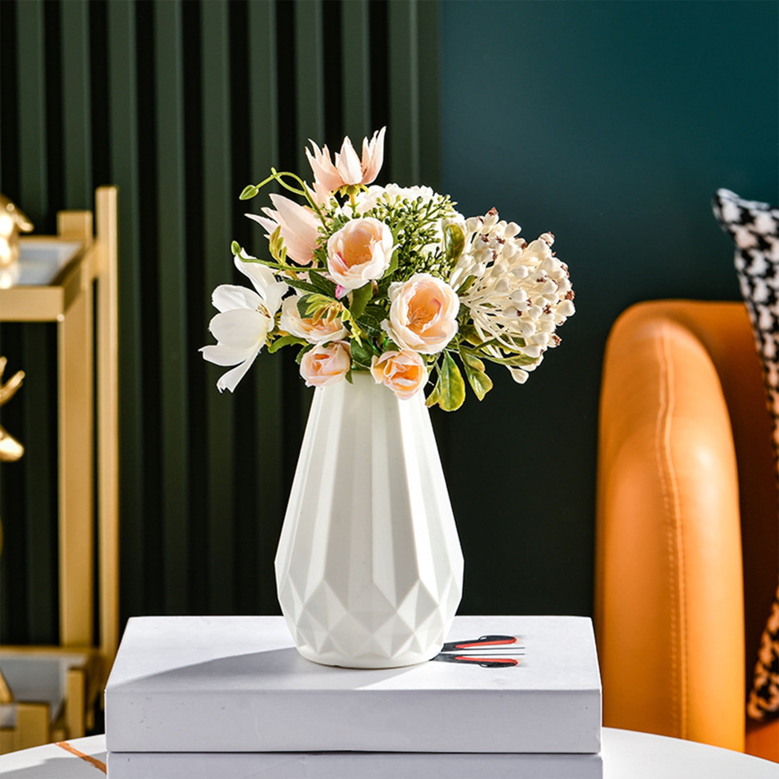 Vase Plastique Blanc 24cm - Design Creux Imitation Céramique - Décoration Maison Bureau - 3