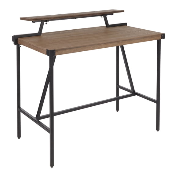 Miekor Furniture Counter Table in Black Metal and Brown Wood-Pressed Grain Bamboo No.2089