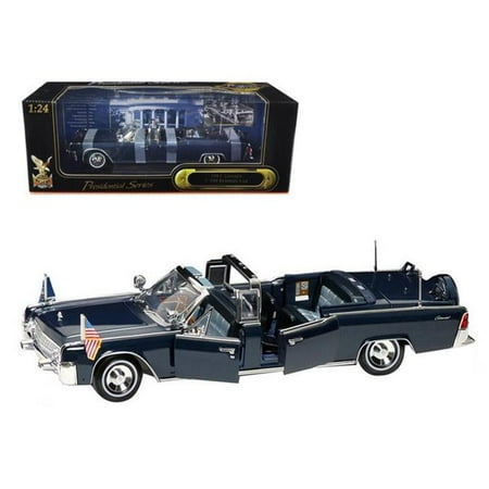 Kennedy Card - 1961 Lincoln X-100 Kennedy Limousine Blue with Flags 1/24 Diecast Model Car by Road Signature