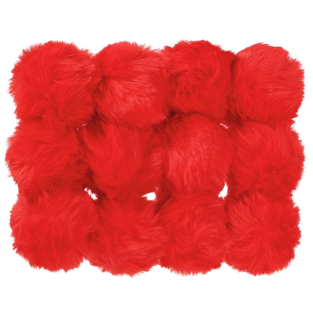 Pom Poms de Piel Sintética Uxcell para Sombreros, Bolas de Piel Suave y Esponjosa, Paquete de 12 Rojas