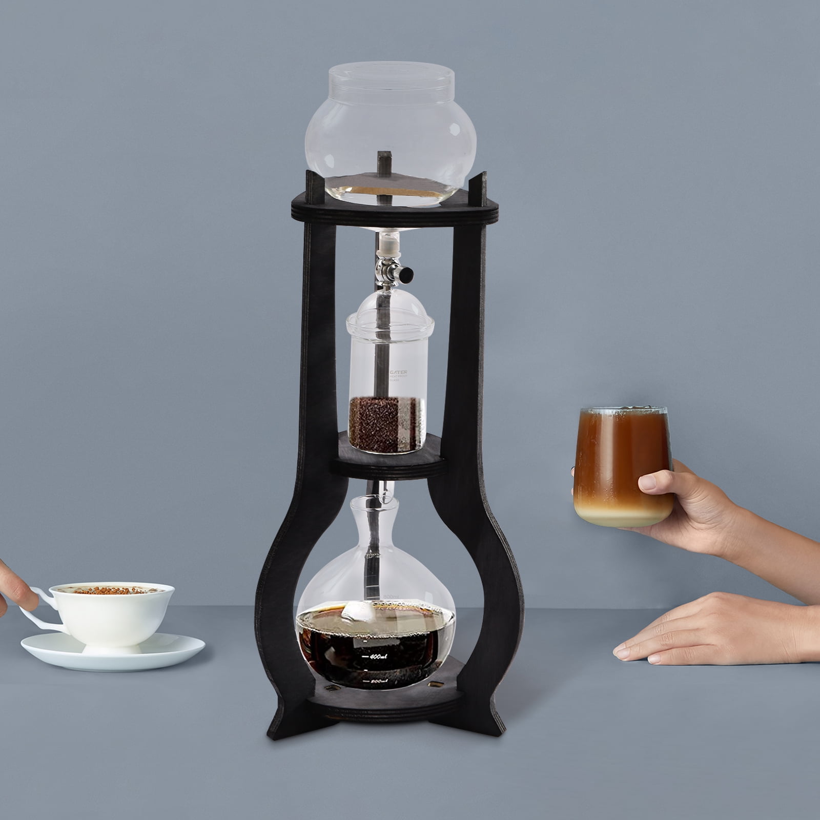 Iced Coffee Cold Brew Drip Tower Coffee Maker Wooden, 6-8 cup Grey For Making Delicious Cold Extracted Coffee At Home