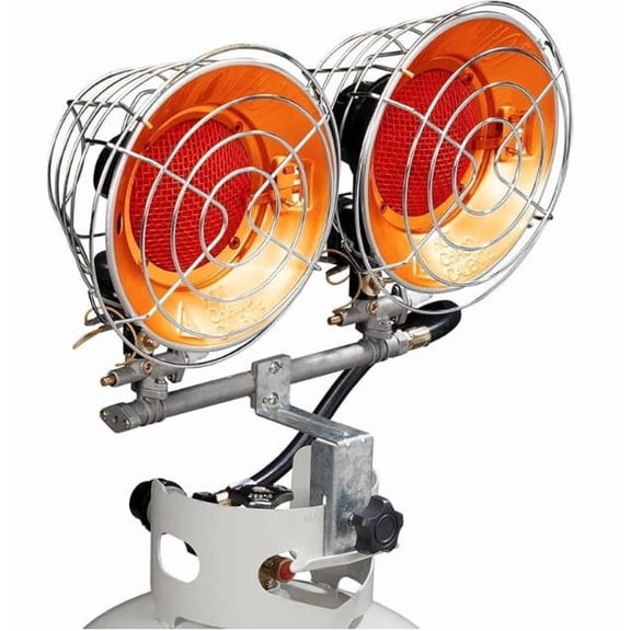 FBDTP30 Infra-Red Tank Top Outdoor Heater for Use with Propane Gas Tanks for Camping, Patios, and More, Double Burner, 30,000 BTU, Silver