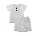 thumbnail image 1 of Baby Boy Girl 2PCS Outfits Short Sleeve Button Tee Shirt Drawstring Shorts Pants Casual Clothes Set, 1 of 9