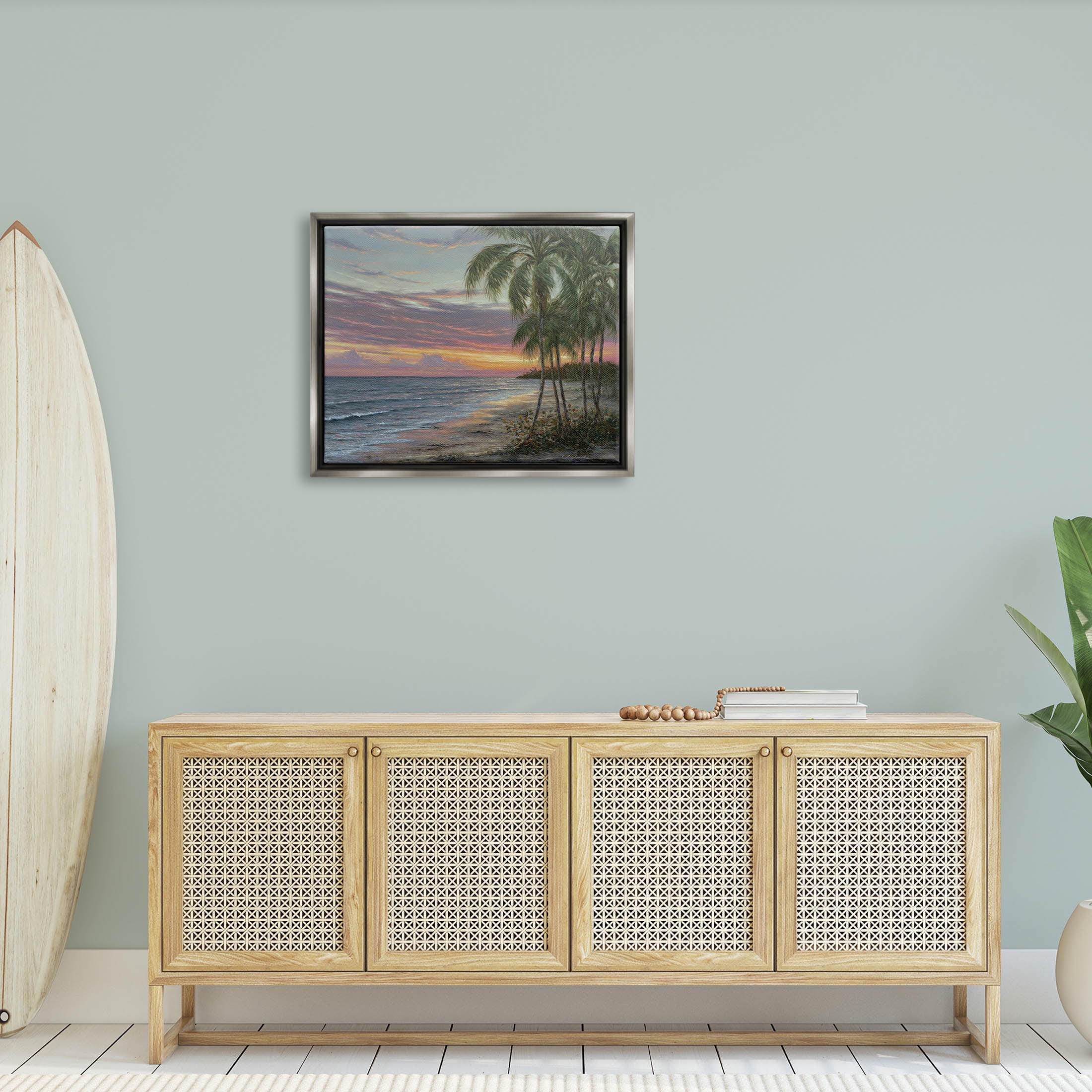 Summer Beach Palm Trees Coastal Painting Luster Gray Framed Art Print Wall Art