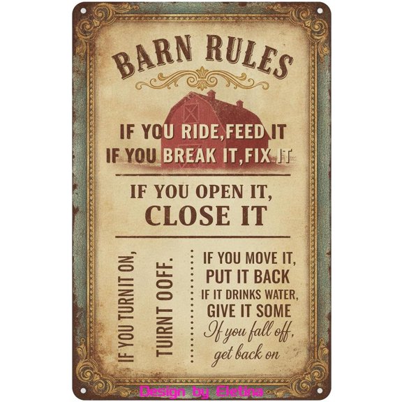 Retro Metal Tin Sign Warning Barn Rules If You Open It Close It Security Warning Rustic Porch Gate Driveway Floor Garden 8" X 12" Home Club bar Wall Art Decor Tin Sign