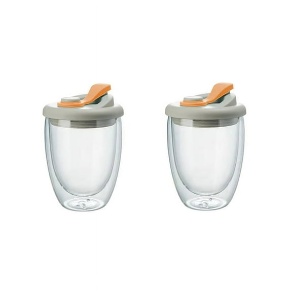 Double Wall Glass Water Cup with Leak-Proof Lid - Insulated Orange