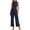 Navy, variant on EazyTech Women's Solid Color Sleeveless Round Neck Jumpsuit with Pockets Back Zipper Wide Leg Casual Romper