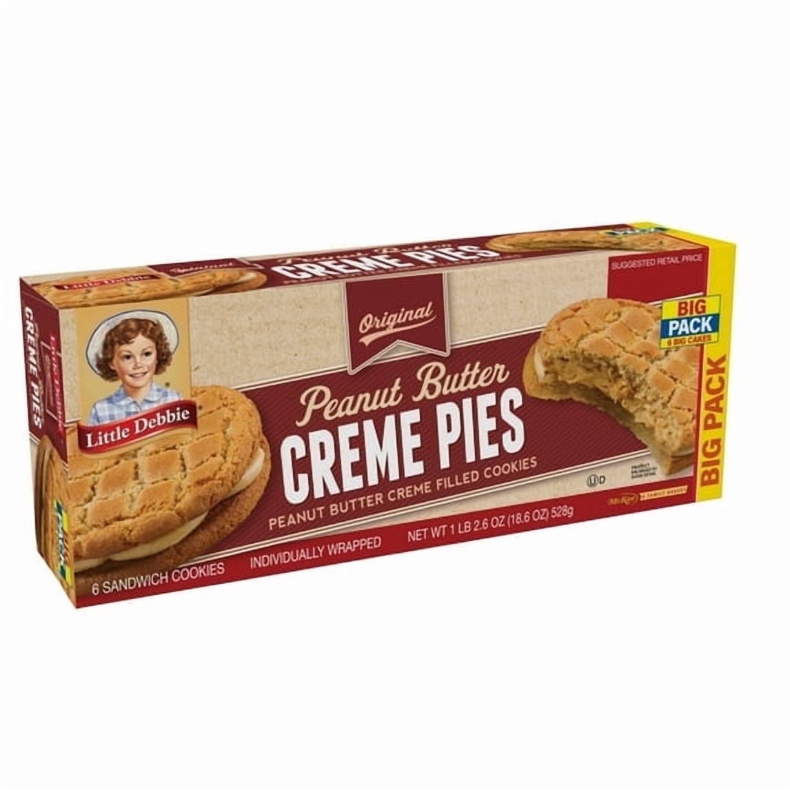 4 pack Little Debbie Big Pack Peanut Butter Creme Pies 18.6 oz