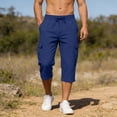 thumbnail image 6 of Oiangi Men's 3/4 Cargo Capris Elastic Waist Drawstring Hike Pants Baggy Open Bottom Summer Capri Pants with Multi-Pocket Navy XL, 6 of 9