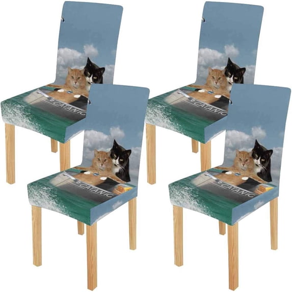 FMSHPON Cats Ship Icebergs Boat Stretch Chair Cover Protector Seat Slipcover for Dining Room Hotel Wedding Party Set of 4