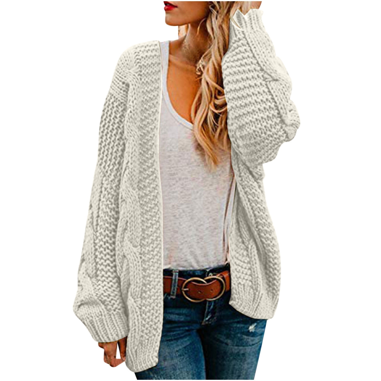 Simua Cardigans pour Femmes Surdimensionnés, Épais, à devant Ouvert, Chandails en Tricot Torsadé, Manches Longues, Cardigans, Manteaux d'Extérieur