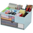 thumbnail image 1 of Desk Organiser, Desktop Storage Box with Drawers & Holders, Desk Accessories for Pencil, Makeup & Art Crafts (Large, 2 Drawers, Blue), 1 of 4