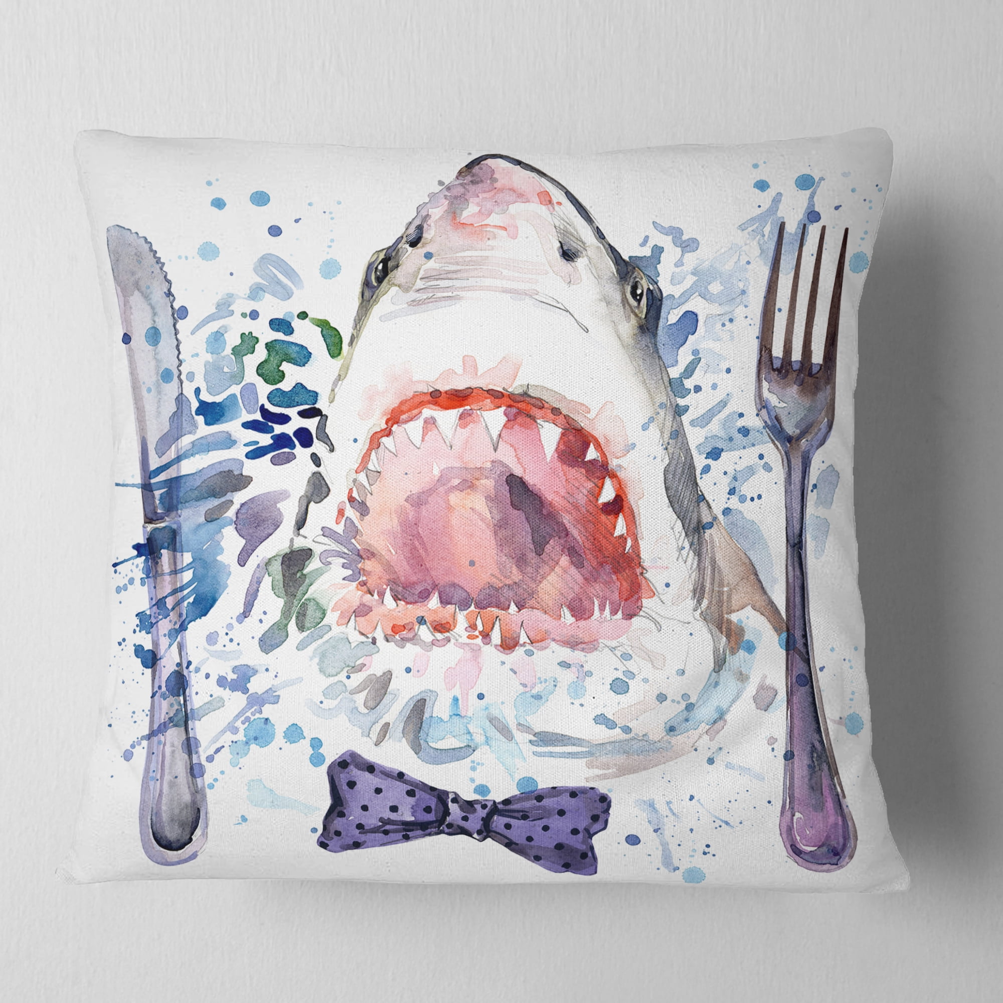 Designart Hungry Shark Illustration - Animal Throw Pillow - 18x18