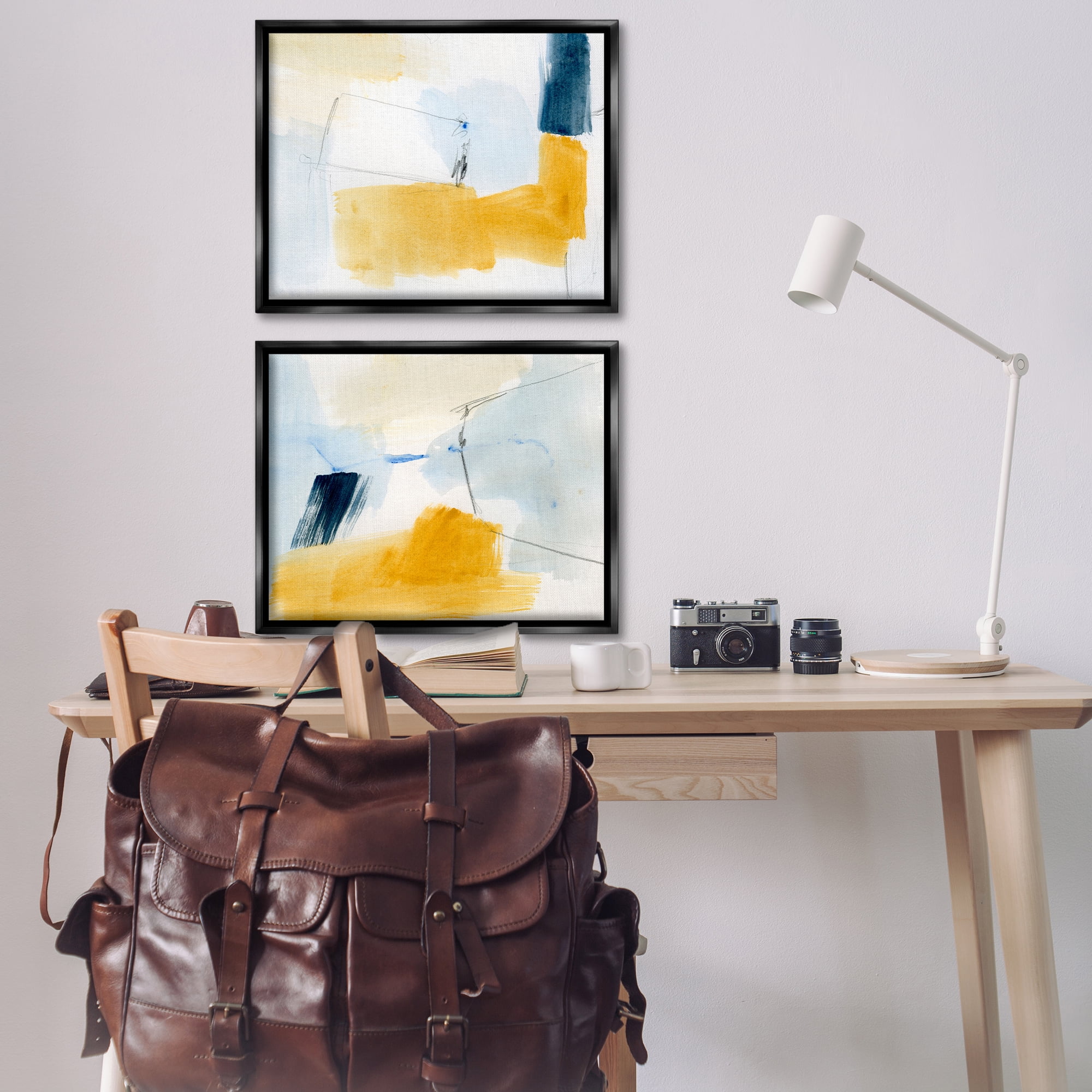Stupell Industries Yellow Patchy Abstract Abstract Painting Black Floater Framed Canvas Art Print Wall Art, 31 x 25, Set of 2