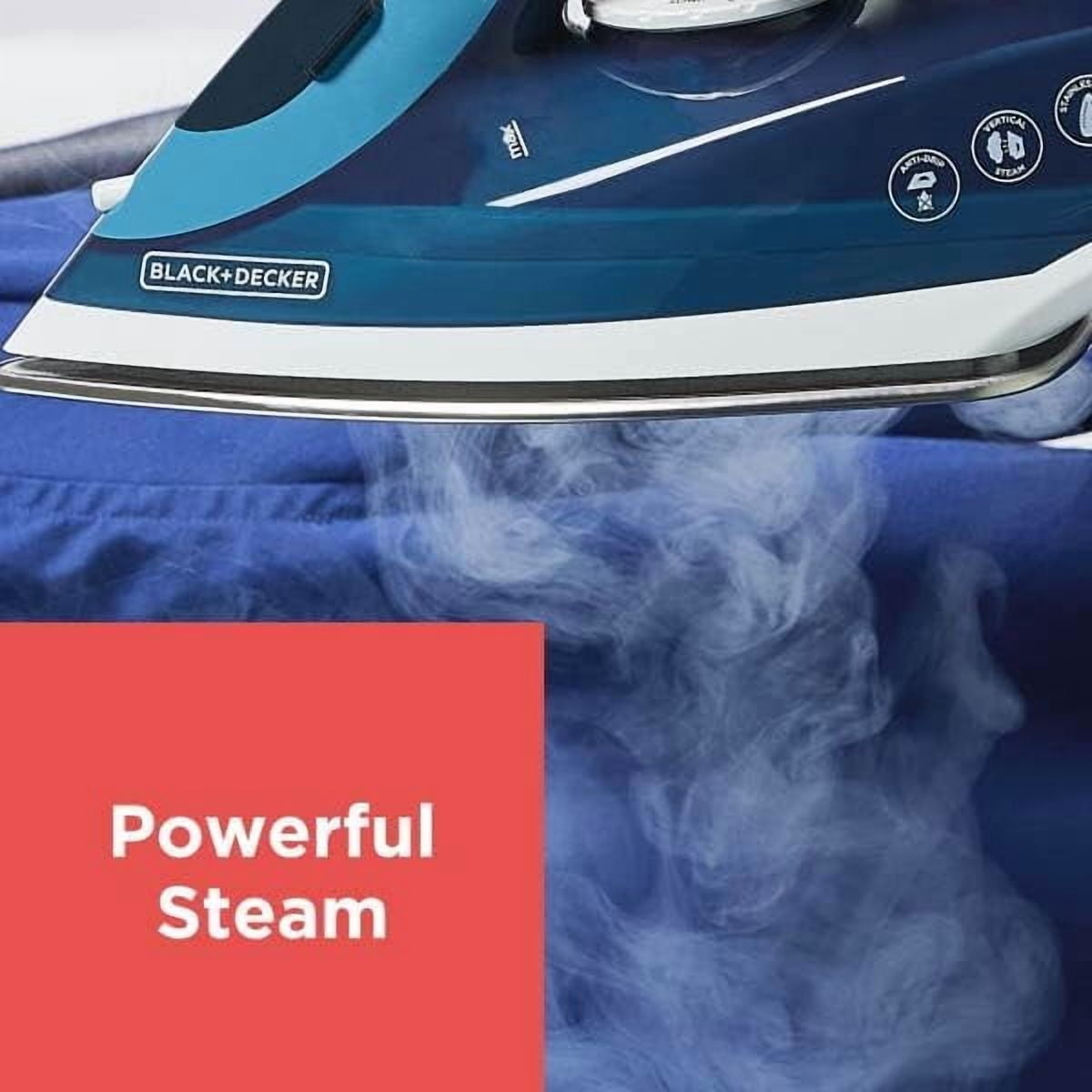 BLACK+DECKER Steam Iron for Clothes, Automatic Cord Reel, Vertical Steaming, 250ml Easy Fill Water Tank, Spray Mist, Anti-Drip, Auto Clean System, 1200W