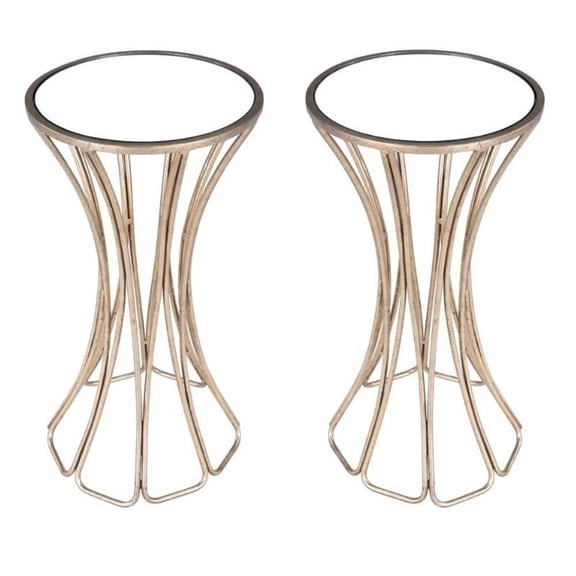 Home Square Metal & Mirror End Table in Gold and Silver - Set of 2