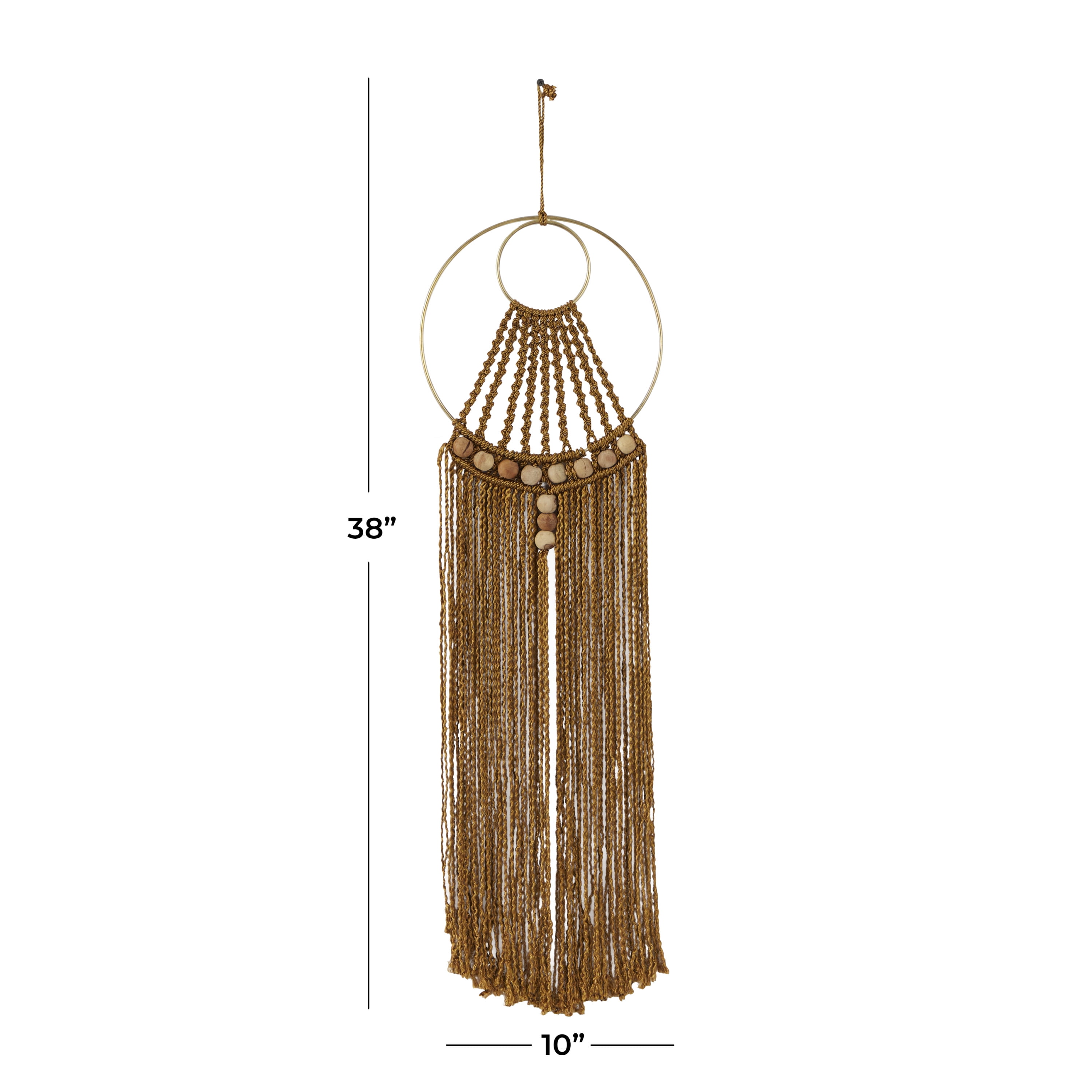 DecMode Brown Fabric Intricately Weaved Macrame Wall Decor with Beaded Fringe Tassels