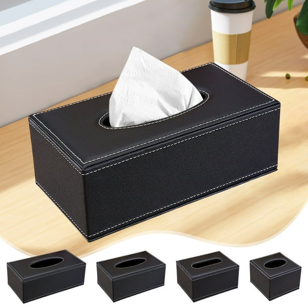Caja de papel de seda sintético de cuero | Poliuretano negro moderno | Estilo cajonero de restaurante de hotel | Construcción resistente a los arañazos y resistente | Múltiples tamaños | Decoración