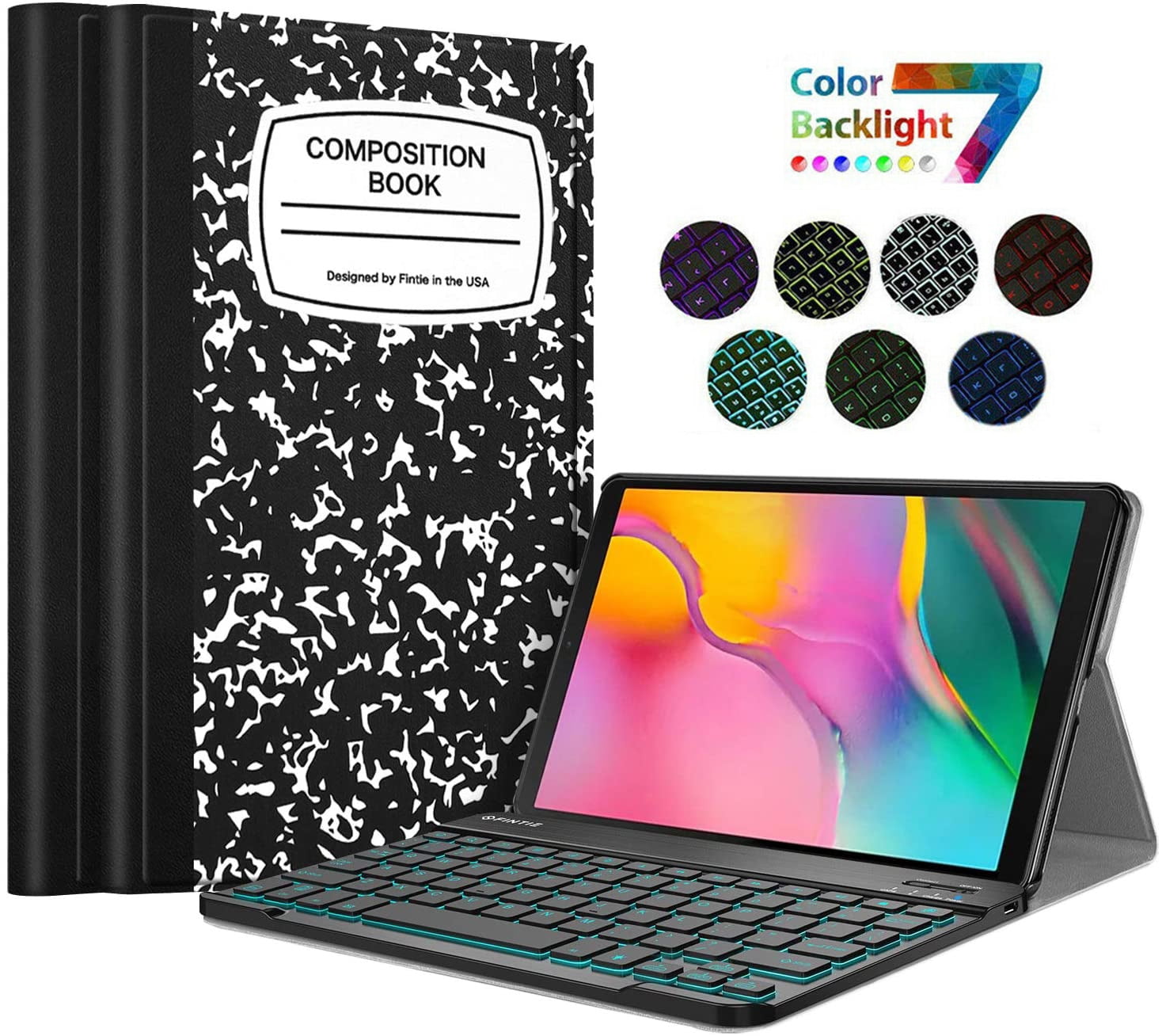 7 Color Backlight Keyboard Case for Samsung Galaxy Tab A 10.1 2019 Model SMT510/SMT515(LTE)/SM