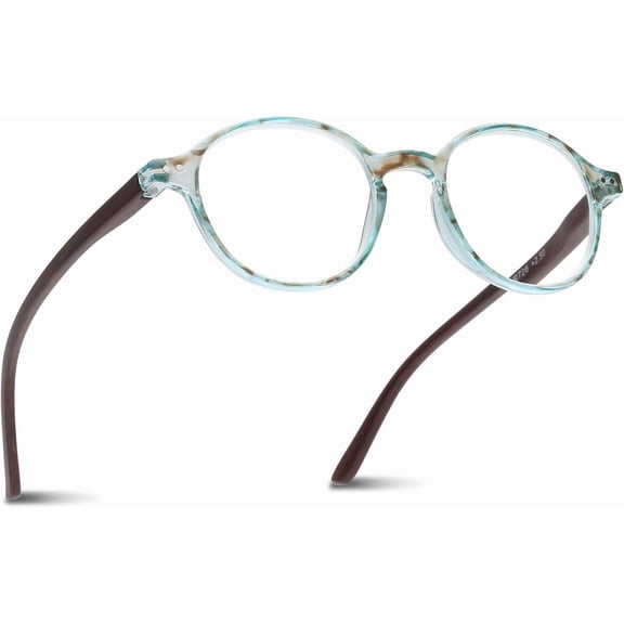 2SeeLife Small Round Reading Glasses for Men & Women – Narrow-Medium Fit, Sturdy Frame, Spring Hinges, Premium Retro Readers, Aqua Blue,  1.00