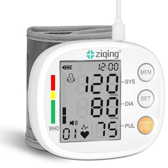 Ziqing Adult Series Fully Automatic LCD Wrist Blood Pressure Monitor, Digital Wrist Blood Pressure Monitor, Instruction Manual, Type-C Charging Cable