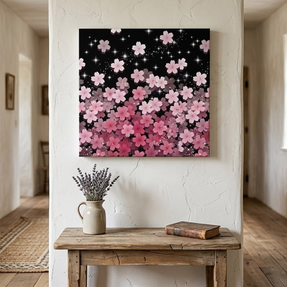 Cherry Blossom Canvas Wall Art for Living Room Bedroom Bathroom, Pink Gradient Floral Botanical Canvas Art Wall Decor, Artwork for Walls Home Office Decor, 8"x8"