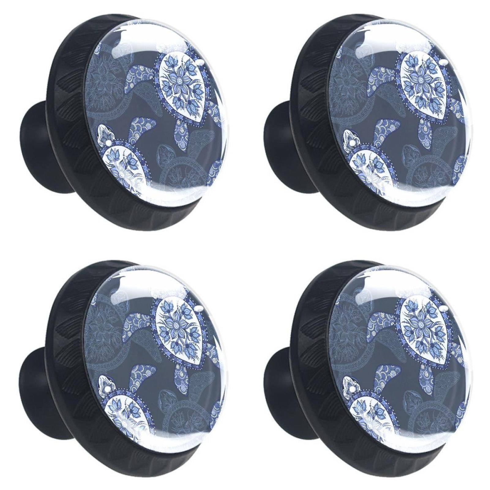 Ownta Mandala Turtles Black Round Glass Drawer Handles Knobs Pulls With ...