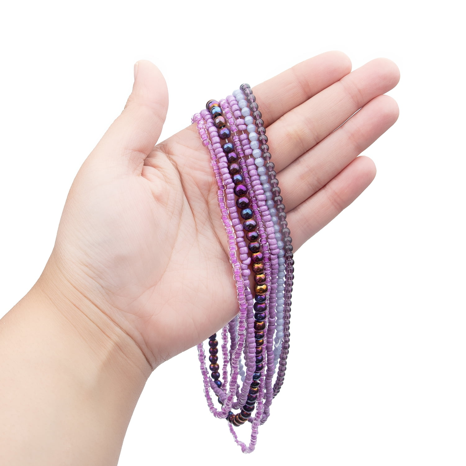 (2 pack) Cousin DIY Unisex Purple/Gray/Pink Glass Seed Bead Strand, 104 Inch, 824 Pieces