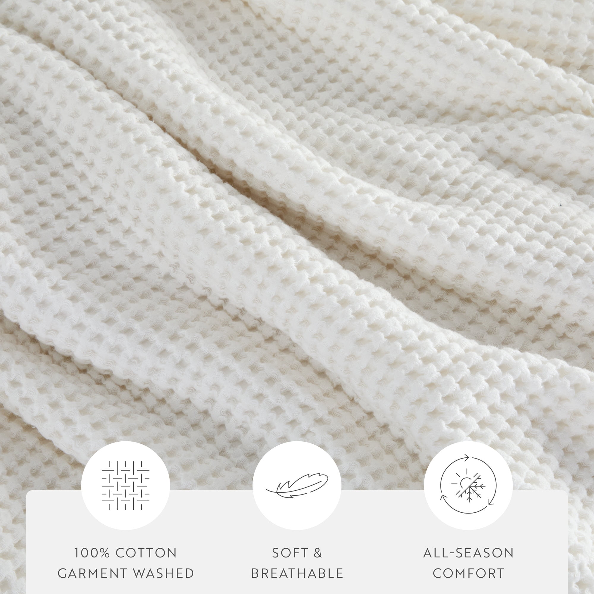 Noble Linens 100% Cotton Waffle Texture Bed Blanket, White, Full/Queen