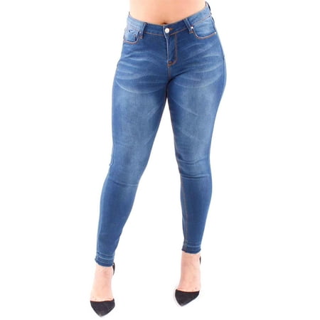 Denim - Womens Plus Single Button Basic Denim Skinny Fashion Jeans 0610467JPM