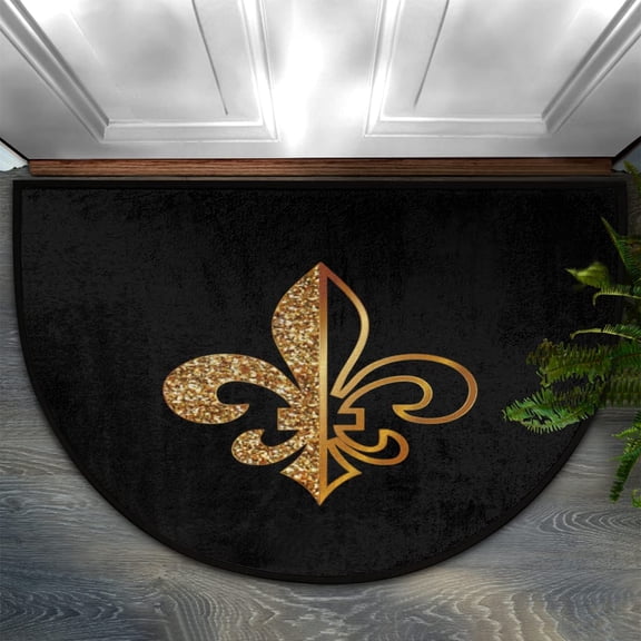 Fashion Doormat Bathroom Rugs Gold Black Fleur De Lis Floral Half Round Door Mat, Beach Seashell 24X16 Inch Non Slip Ultra Soft Bath Mat Floor Mats Area Rugs for Home Kitchen Patio.