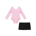 thumbnail image 3 of iiniim Kids Girls 2 Pieces Gymnastics Ballet Dance Outfits Long Sleeve Leotard with Shorts Set Pink&Black 6, 3 of 7