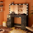 thumbnail image 3 of Linor Vanity Desk with Power Outlet, Makeup Vanity with Mirror and 14 LED Light, 3 Lighting Modes,11 Drawer Vanity Table with Sliding Jewelry Storage, Glass Top, Specular Surface, Black, 3 of 8