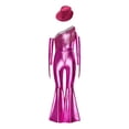 thumbnail image 4 of YiZYiF Girls Metallic Shiny Disco Hippie Jazz Dance Outfits Sequin Tassel Flare Jumpsuit with Hat Set Hot Pink 16, 4 of 7