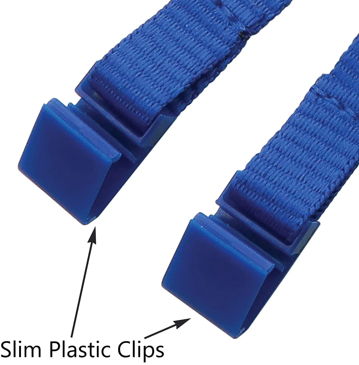 100 Pack - MRI Safe Double Ended Lanyards 2 Slim Plastic Clips - Metal Detector Friendly No Twist Badge and Face Mask Holders for Travel, Conferences & Special Events Specialist ID (Royal Blue)