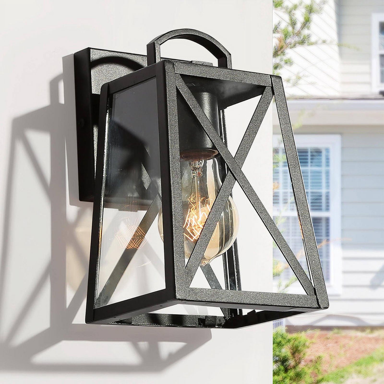 LNC Azer 9-in H Black and Clear Glass Medium Base(E-26) Outdoor Wall Light,8.7"H