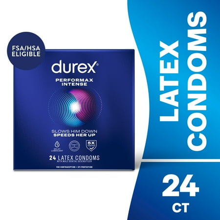 Durex Performax Intense Condoms For Men, Dotted with Delay Lubricant Rubber Latex Condoms, FSA/HSA, 24 ct