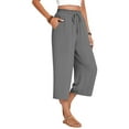 thumbnail image 2 of Women'S Cropped Pants Drawstring Casual with Pockets Loose High Waisted Wide Leg Lounge Pants Dark Grey XL, 2 of 6