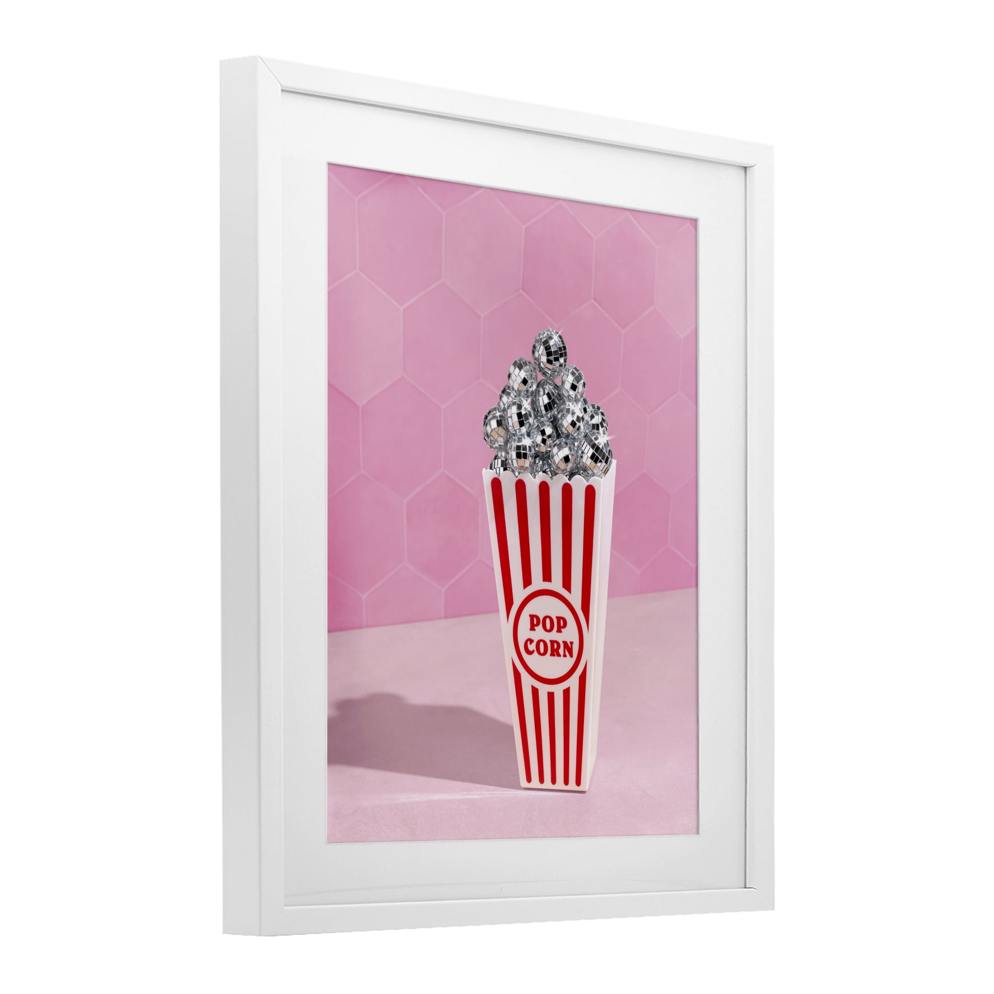 Stupell Industries Pink Disco Popcorn White Framed Print Under Glass, design by LISH Creative