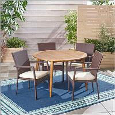 Noble House Haley 5 Piece Wooden Round Patio Dining Set in Teak