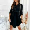 thumbnail image 6 of Long Sleeve Dress for Women Lapel Solid Color Button Down Casual Dress Irregular Hem Loose Flowy Work Dress with Belt, 6 of 9