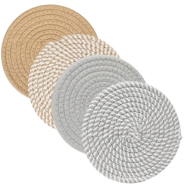 Anmrize 4 Pcs Accessoire de Table Rustique, Coussinet de Tasse Résistant à la Chaleur, Tapis de Tasse en Fibre Naturelle, sous-Verre Tressé Uni pour Boisson, sous-Verre Tressé Uni, sous-Verre Rond Tressé Naturel Uni, Coussinet de Boisson Style Ferme, D