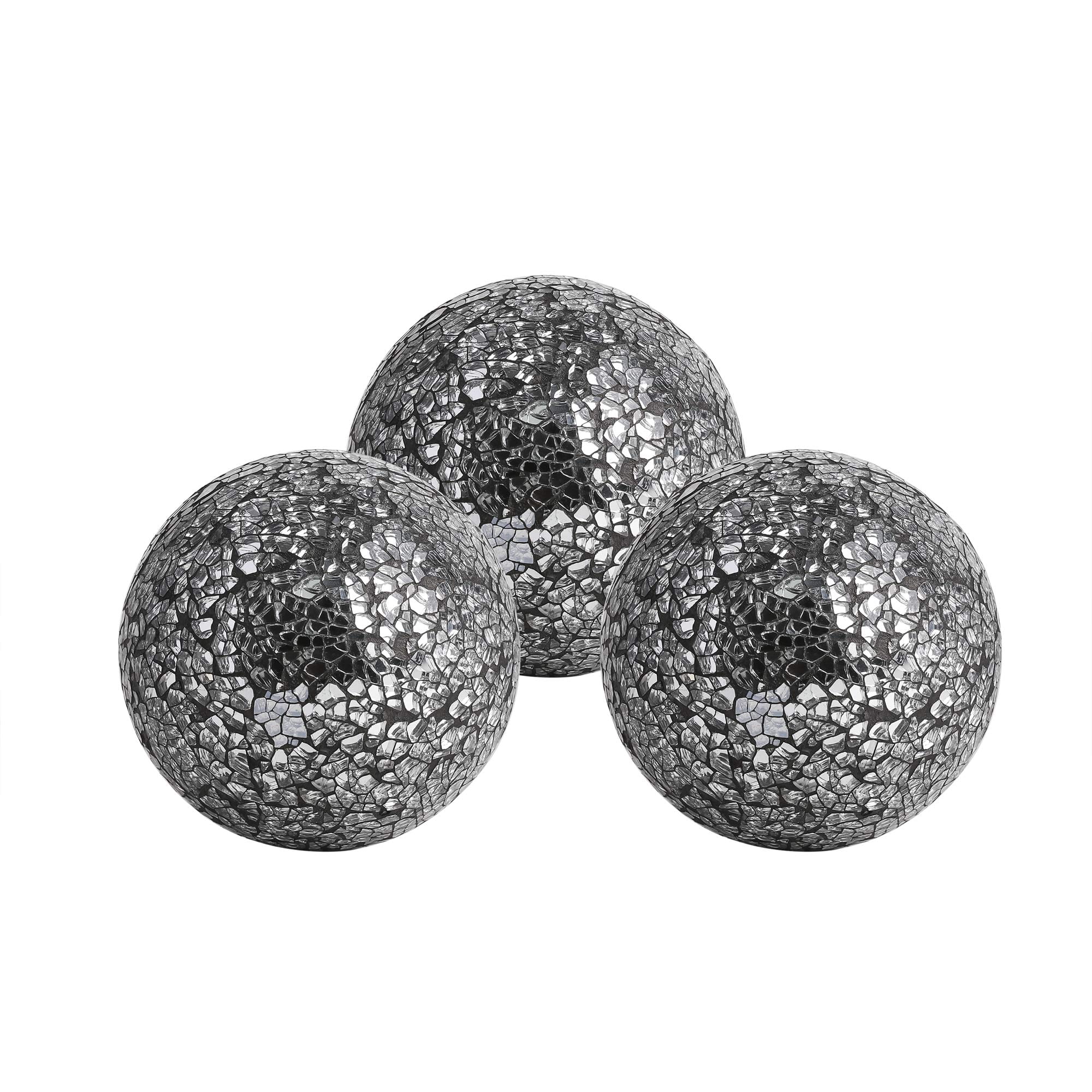 Decorative Orbs Set of 3 Glass Mosaic Sphere Balls Diameter 4" for