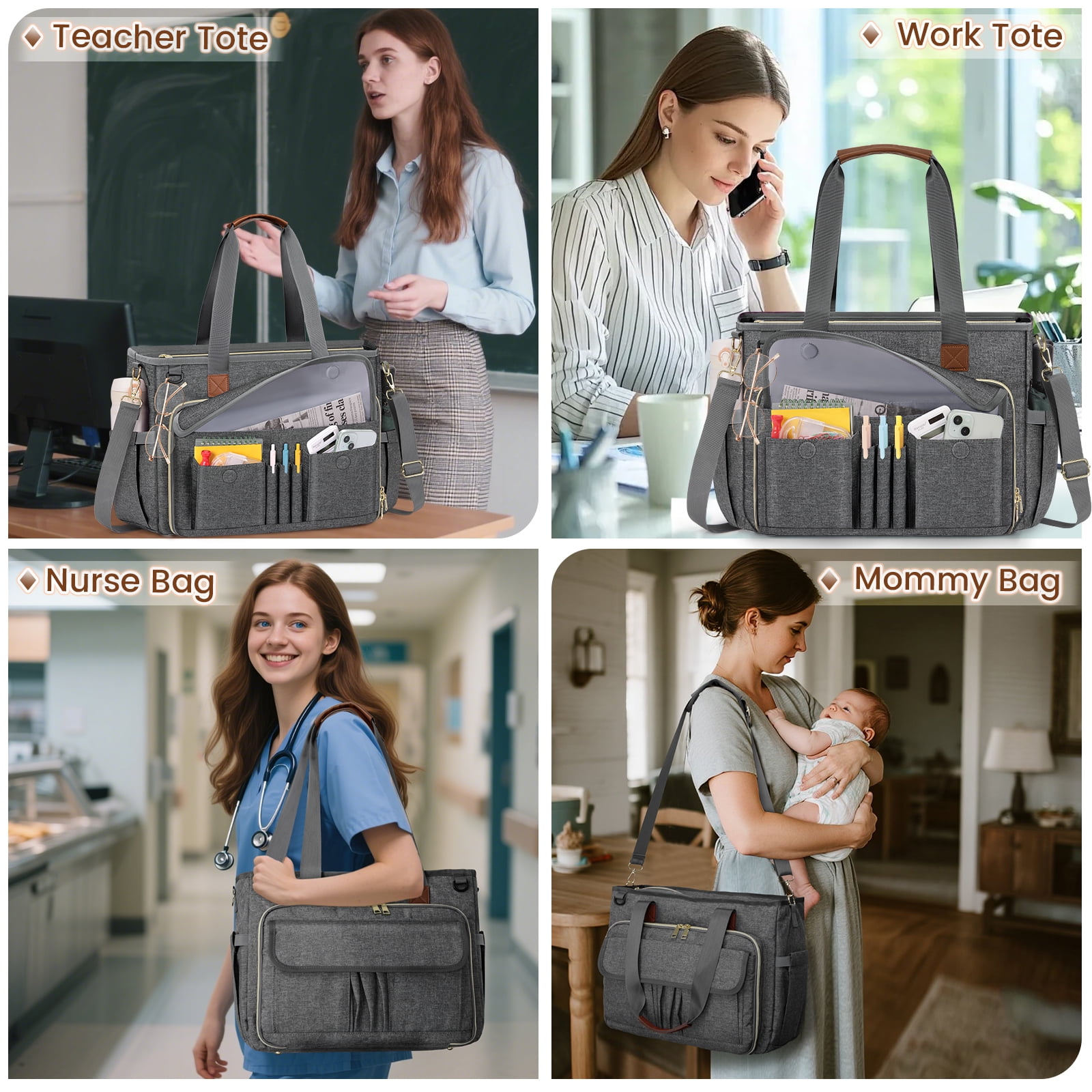 RAINSMORE Teacher Tote Bag 15.6 inch Laptop Bag for Women Work Bags Nurse Bag Lightweight Laptop Tote Computer Briefcase