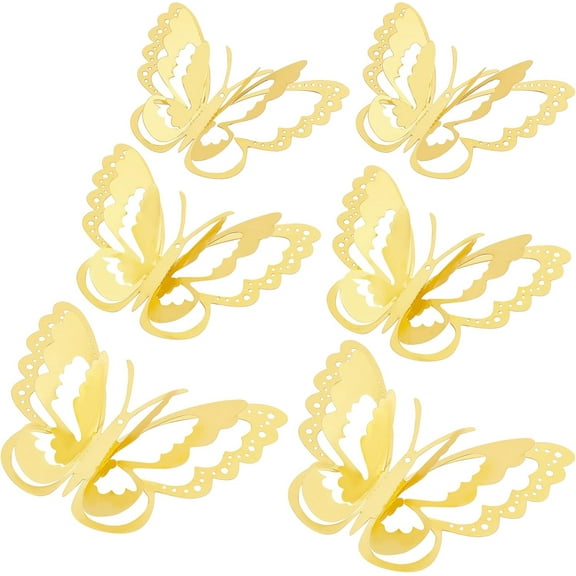 1 Bag 12Pcs 3D Butterfly Wall Decor Stickers 3 Layer Simulation Butterfly Mirror Wall Decal Art 3 Sizes for Home Bedroom Living Room Party Birthday Wedding Festival Decorations(Gold)