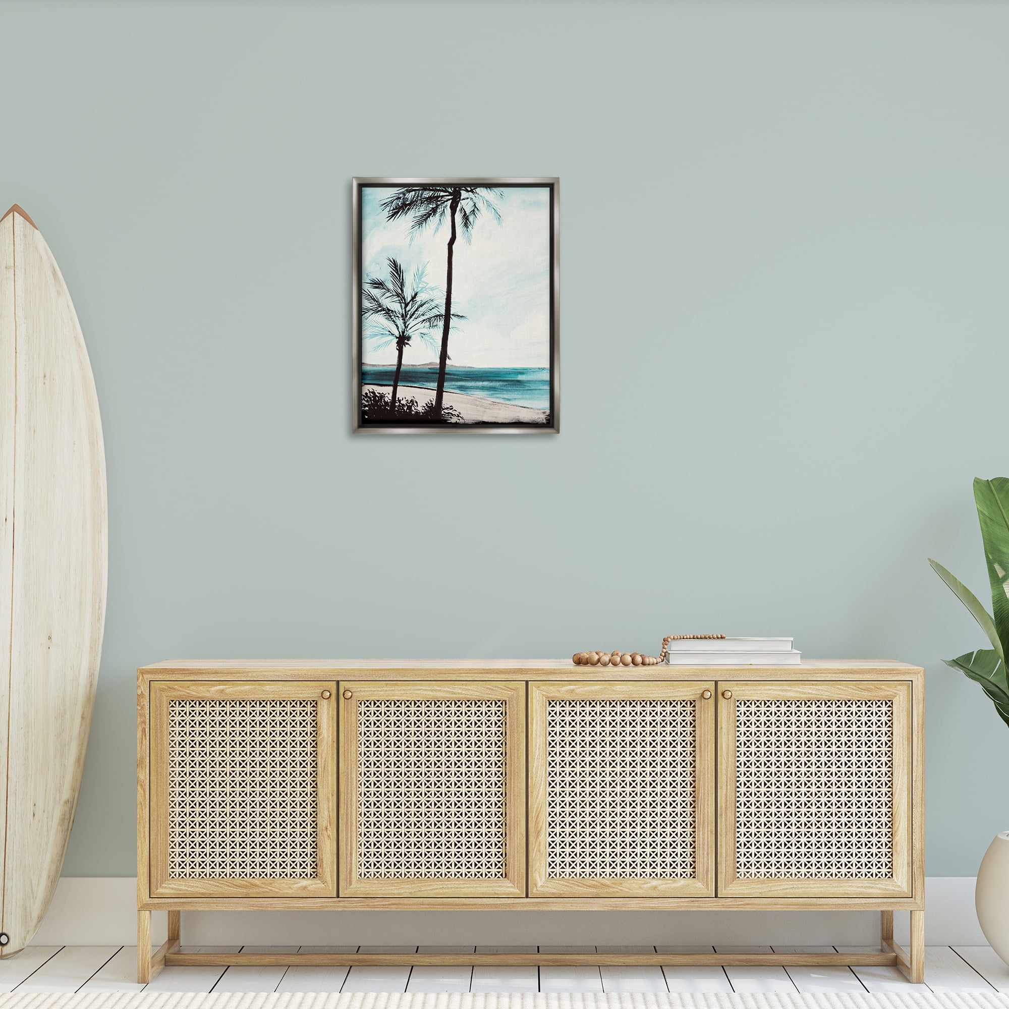Stupell Industries Beach Palm Silhouettes Coastal Painting Gray Floater Framed Canvas Art Print Wall Art, 25 x 31