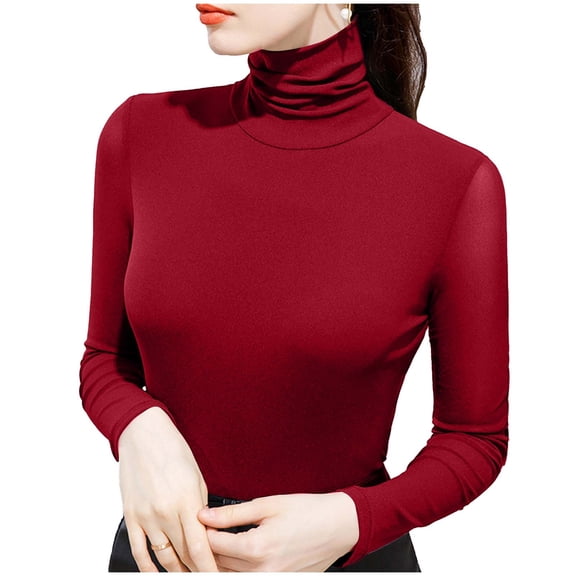 qucoqpe Women's 2025 Fall Winter Fashion Casual Solid High Neck Long Sleeve Stretchy Slim Knitted Sweater Pullover Tops