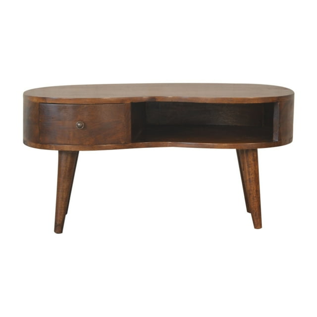 Table Basse à Vagues en Bois Massif de Châtaignier de Style Artisanal